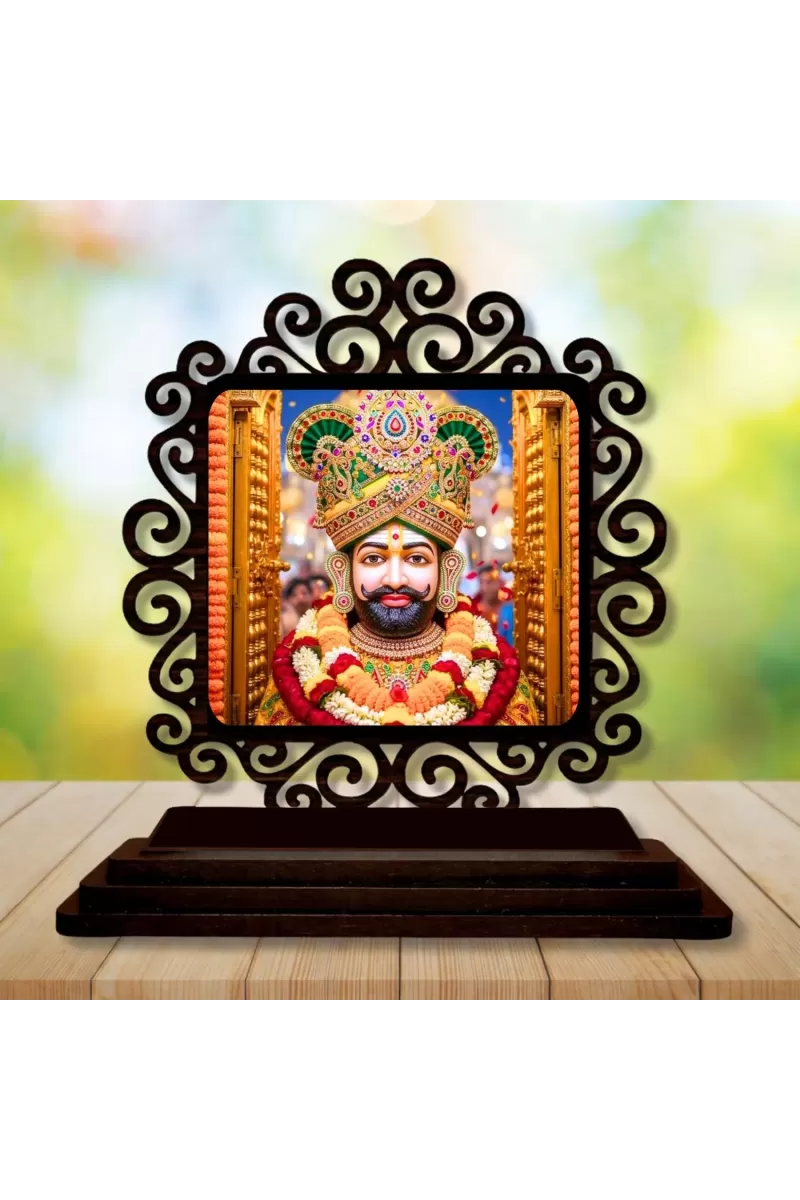 Car Desk/Table Top Khatu Shyam Wooden Photo Stand  3x4 Inches, Compact & Stylish Spiritual Display For Car, Home & Office (Pack Of 1) (F19942)