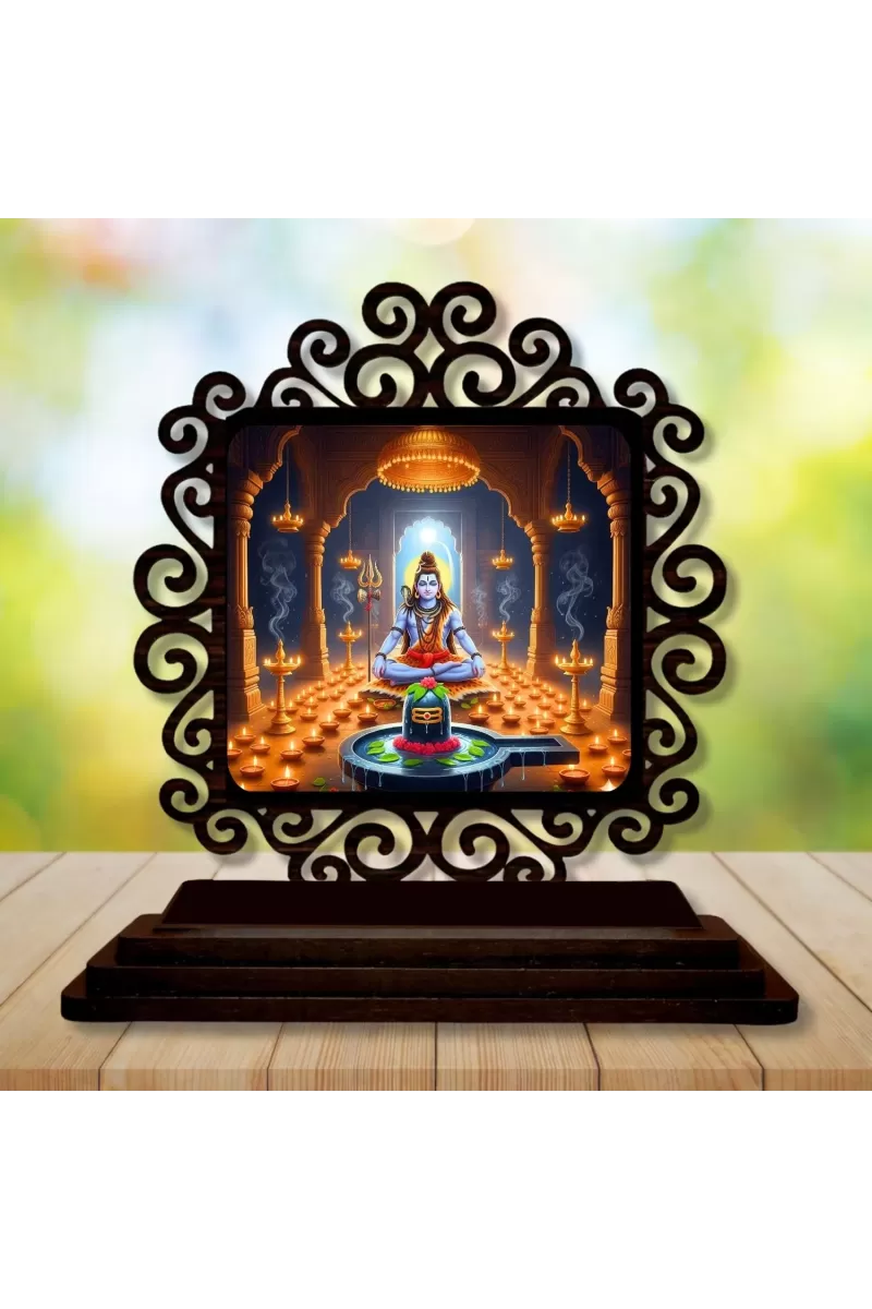 Car Desk/Table Top Lord Shiva Wooden Photo Stand  3x4 Inches, Compact & Stylish Spiritual Display For Car, Home & Office (Pack Of 1) (F19943)