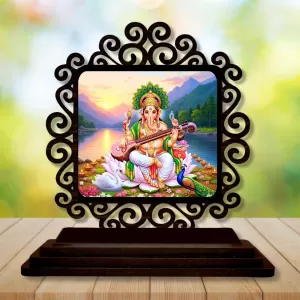 Car Desk/Table Top Goddess Saraswathi Wooden Photo Stand 3x4 Inches, Compact & Stylish Spiritual Display For Car, Home & Office (Pack Of 1) (F19944) Car Desk/Table Top Goddess Saraswathi Wooden Photo Stand 3x4 Inches, Compact & Stylish Spiritual Display For Car, Home & Office (Pack Of 1) (F19944)