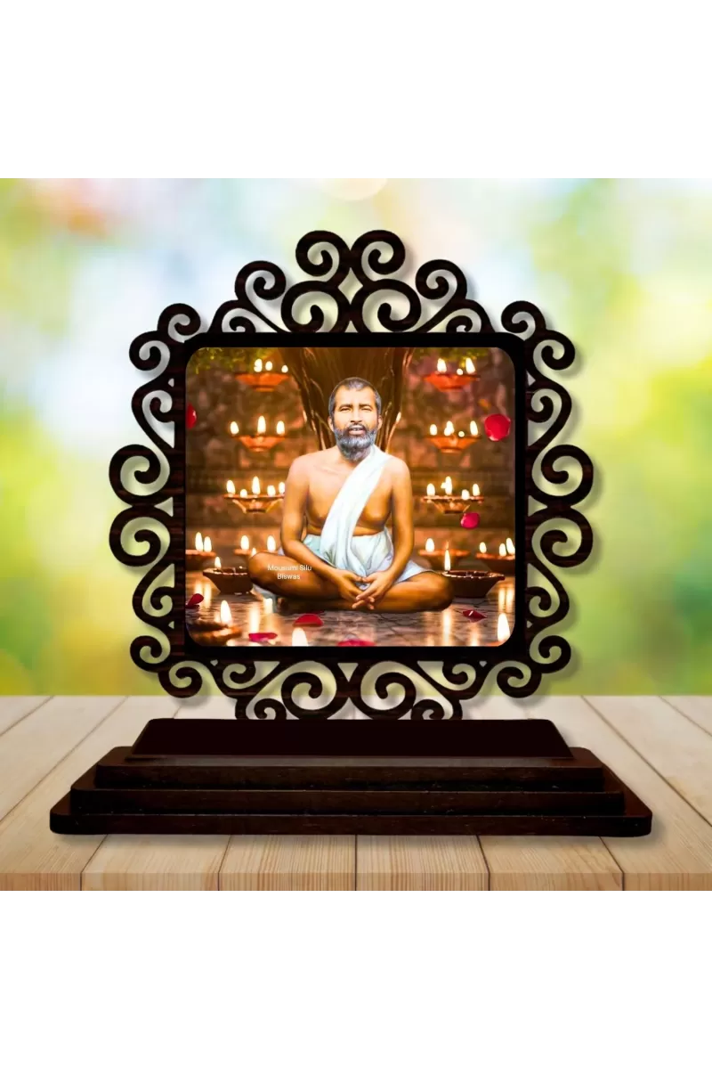 Car Desk/Table Top Ramakrishna Paramahamsa Wooden Photo Stand  3x4 Inches, Compact & Stylish Spiritual Display For Car, Home & Office (Pack Of 1) (F19946)
