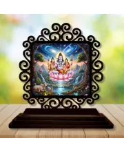 Car Desk/Table Top Lord Shiva And Parvathi Wooden Photo Stand  3x4 Inches, Compact & Stylish Spiritual Display For Car, Home & Office (Pack Of 1) (F19947)