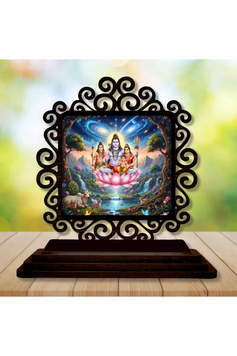 Car Desk/Table Top Lord Shiva And Parvathi Wooden Photo Stand  3x4 Inches, Compact & Stylish Spiritual Display For Car, Home & Office (Pack Of 1) (F19947)