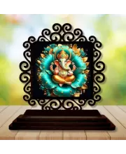 Car Desk/Table Top Lord Ganesha Wooden Photo Stand  3x4 Inches, Compact & Stylish Spiritual Display For Car, Home & Office (Pack Of 1) (F19948)