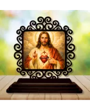 Car Desk/Table Top Lord Jesus Wooden Photo Stand  3x4 Inches, Compact & Stylish Spiritual Display For Car, Home & Office (Pack Of 1) (F19949)