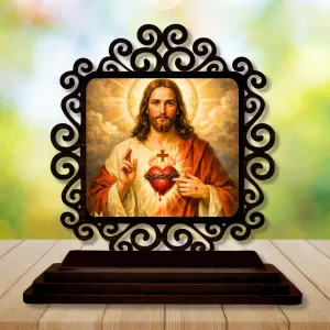Car Desk/Table Top Lord Jesus Wooden Photo Stand 3x4 Inches, Compact & Stylish Spiritual Display For Car, Home & Office (Pack Of 1) (F19949) Car Desk/Table Top Lord Jesus Wooden Photo Stand 3x4 Inches, Compact & Stylish Spiritual Display For Car, Home & Office (Pack Of 1) (F19949)