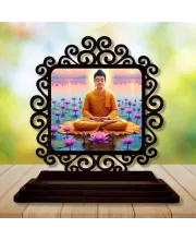 Car Desk/Table Top Lord Buddha Wooden Photo Stand  3x4 Inches, Compact & Stylish Spiritual Display For Car, Home & Office (Pack Of 1) (F19951)