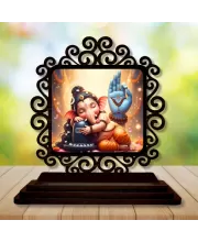 Car Desk/Table Top Lord Ganesha Wooden Photo Stand  3x4 Inches, Compact & Stylish Spiritual Display For Car, Home & Office (Pack Of 1) (F19952)