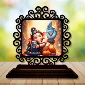 Car Desk/Table Top Lord Ganesha Wooden Photo Stand 3x4 Inches, Compact & Stylish Spiritual Display For Car, Home & Office (Pack Of 1) (F19952) Car Desk/Table Top Lord Ganesha Wooden Photo Stand 3x4 Inches, Compact & Stylish Spiritual Display For Car, Home & Office (Pack Of 1) (F19952)