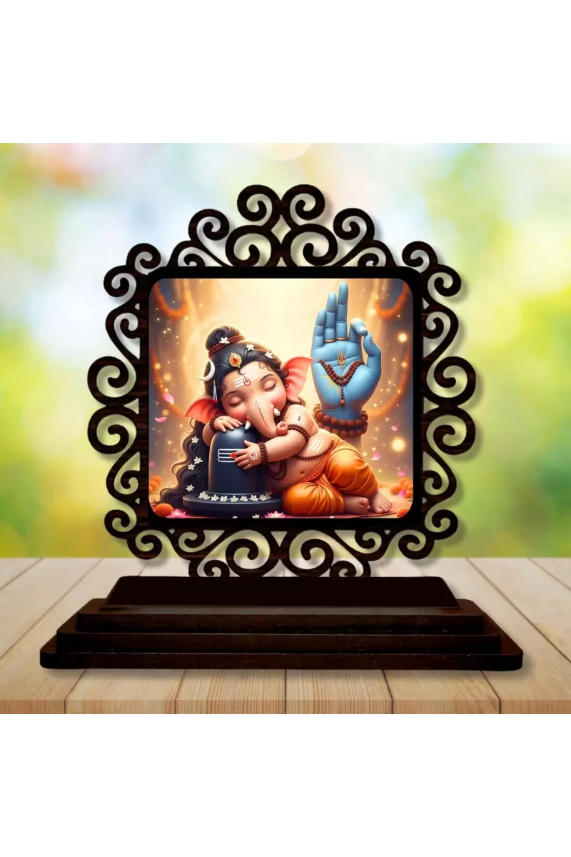 Car Desk/Table Top Lord Ganesha Wooden Photo Stand  3x4 Inches, Compact & Stylish Spiritual Display For Car, Home & Office (Pack Of 1) (F19952)