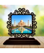 Car Desk/Table Top Beautiful Tajmahal Wooden Photo Stand  3x4 Inches, Compact & Stylish Spiritual Display For Car, Home & Office (Pack Of 1) (F19953)