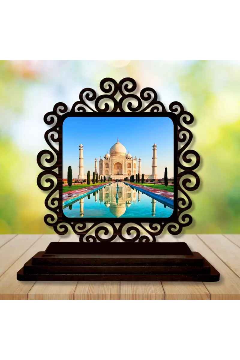 Car Desk/Table Top Beautiful Tajmahal Wooden Photo Stand  3x4 Inches, Compact & Stylish Spiritual Display For Car, Home & Office (Pack Of 1) (F19953)