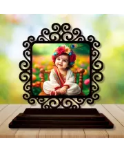 Car Desk/Table Top Lord Krishna Wooden Photo Stand  3x4 Inches, Compact & Stylish Spiritual Display For Car, Home & Office (Pack Of 1) (F19954)