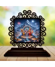 Car Desk/Table Top Lord Shiva And Parvathi Wooden Photo Stand  3x4 Inches, Compact & Stylish Spiritual Display For Car, Home & Office (Pack Of 1) (F19955)