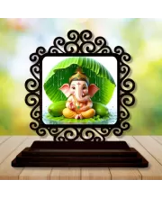 Car Desk/Table Top Lord Ganesha Wooden Photo Stand  3x4 Inches, Compact & Stylish Spiritual Display For Car, Home & Office (Pack Of 1) (F19956)