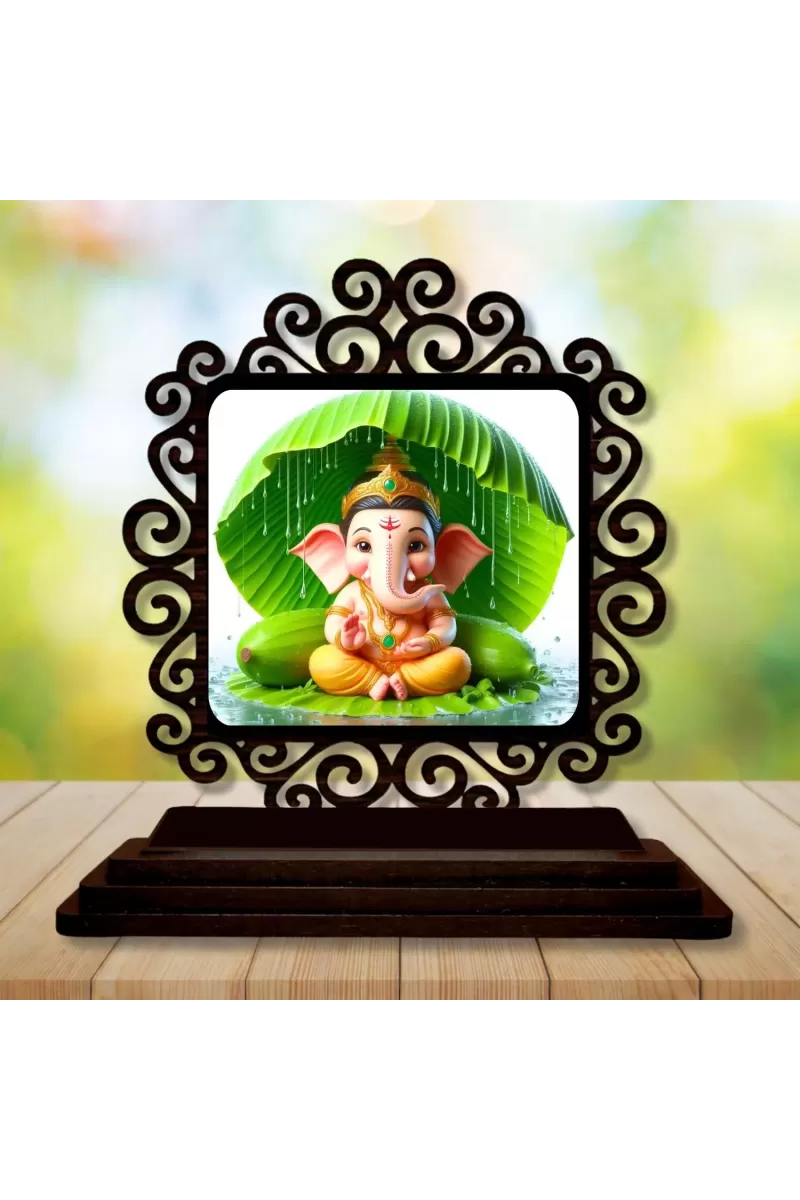 Car Desk/Table Top Lord Ganesha Wooden Photo Stand  3x4 Inches, Compact & Stylish Spiritual Display For Car, Home & Office (Pack Of 1) (F19956)