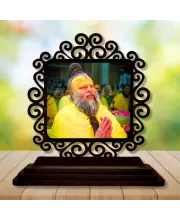Car Desk/Table Top Premanand Govind Sharan Ji Maharaj  Wooden Photo Stand  3x4 Inches, Compact & Stylish Spiritual Display For Car, Home & Office (Pack Of 1) (F19957)