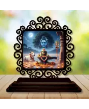 Car Desk/Table Top Lord Shiva And Lingam Wooden Photo Stand  3x4 Inches, Compact & Stylish Spiritual Display For Car, Home & Office (Pack Of 1) (F19959)