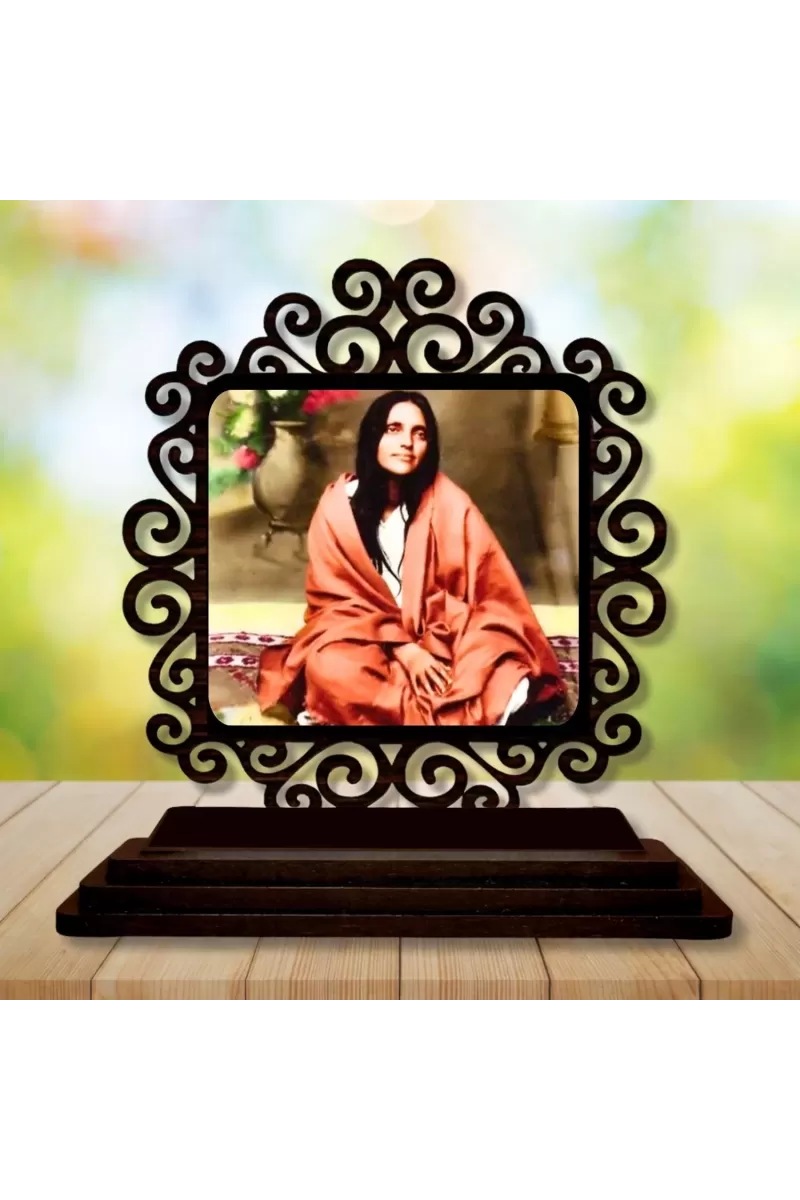 Car Desk/Table Top Sarada Maa Wooden Photo Stand  3x4 Inches, Compact & Stylish Spiritual Display For Car, Home & Office (Pack Of 1) (F19960)