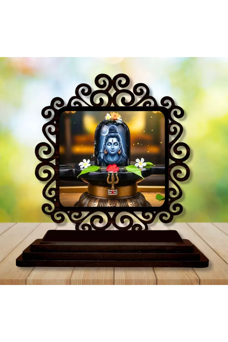 Car Desk/Table Top Lord Shiva  Wooden Photo Stand  3x4 Inches, Compact & Stylish Spiritual Display For Car, Home & Office (Pack Of 1) (F19961)