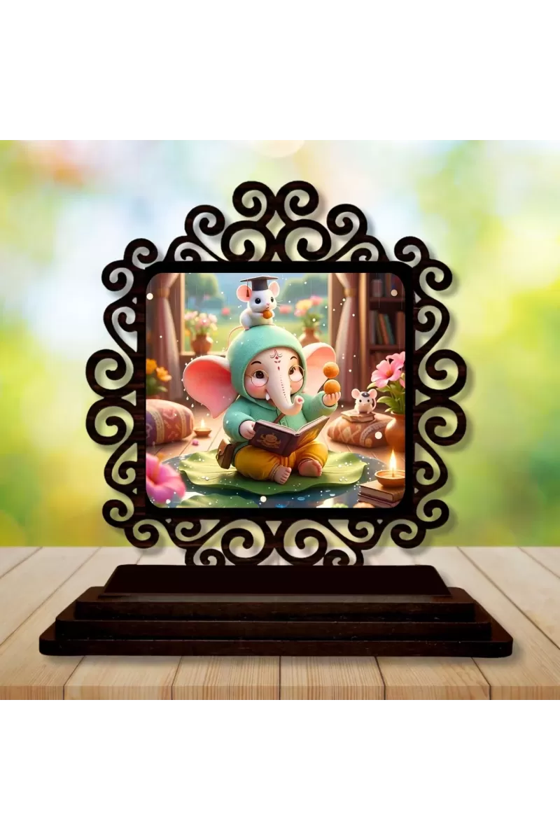 Car Desk/Table Top Lord Ganesha Wooden Photo Stand  3x4 Inches, Compact & Stylish Spiritual Display For Car, Home & Office (Pack Of 1) (F19962)