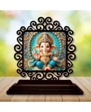 Car Desk/Table Top Lord Ganesha Wooden Photo Stand  3x4 Inches, Compact & Stylish Spiritual Display For Car, Home & Office (Pack Of 1) (F19964)