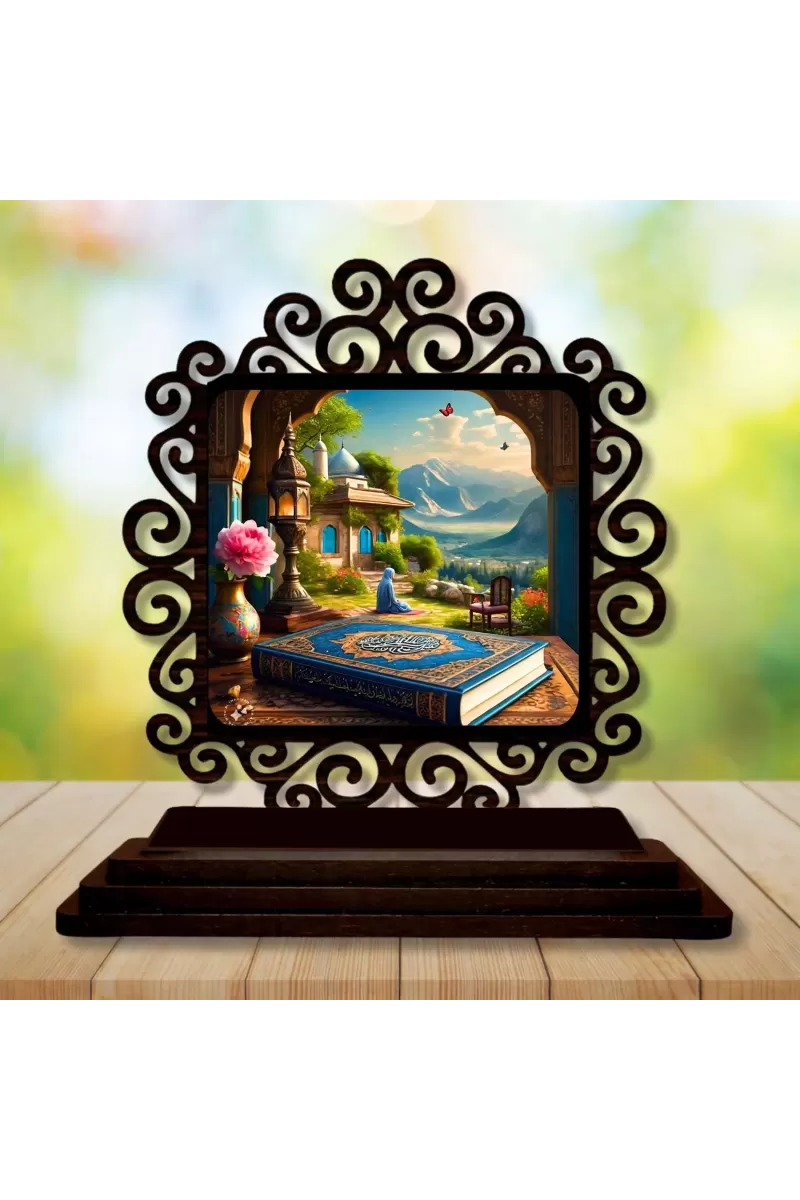 Car Desk/Table Top Mucca Masid And Quran Wooden Photo Stand  3x4 Inches, Compact & Stylish Spiritual Display For Car, Home & Office (Pack Of 1) (F19966)