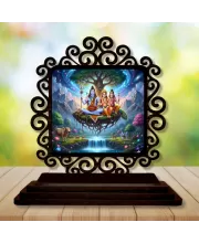Car Desk/Table Top Lord Shiva And Family Wooden Photo Stand  3x4 Inches, Compact & Stylish Spiritual Display For Car, Home & Office (Pack Of 1) (F19967)
