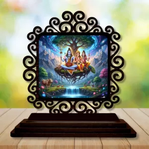 Car Desk/Table Top Lord Shiva And Family Wooden Photo Stand 3x4 Inches, Compact & Stylish Spiritual Display For Car, Home & Office (Pack Of 1) (F19967) Car Desk/Table Top Lord Shiva And Family Wooden Photo Stand 3x4 Inches, Compact & Stylish Spiritual Display For Car, Home & Office (Pack Of 1) (F19967)