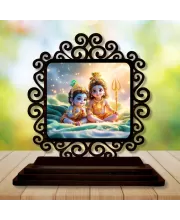 Car Desk/Table Top Little Krishna And Shiva Wooden Photo Stand  3x4 Inches, Compact & Stylish Spiritual Display For Car, Home & Office (Pack Of 1) (F19968)