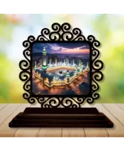 Car Desk/Table Top Mucca Masid Wooden Photo Stand  3x4 Inches, Compact & Stylish Spiritual Display For Car, Home & Office (Pack Of 1) (F19969)