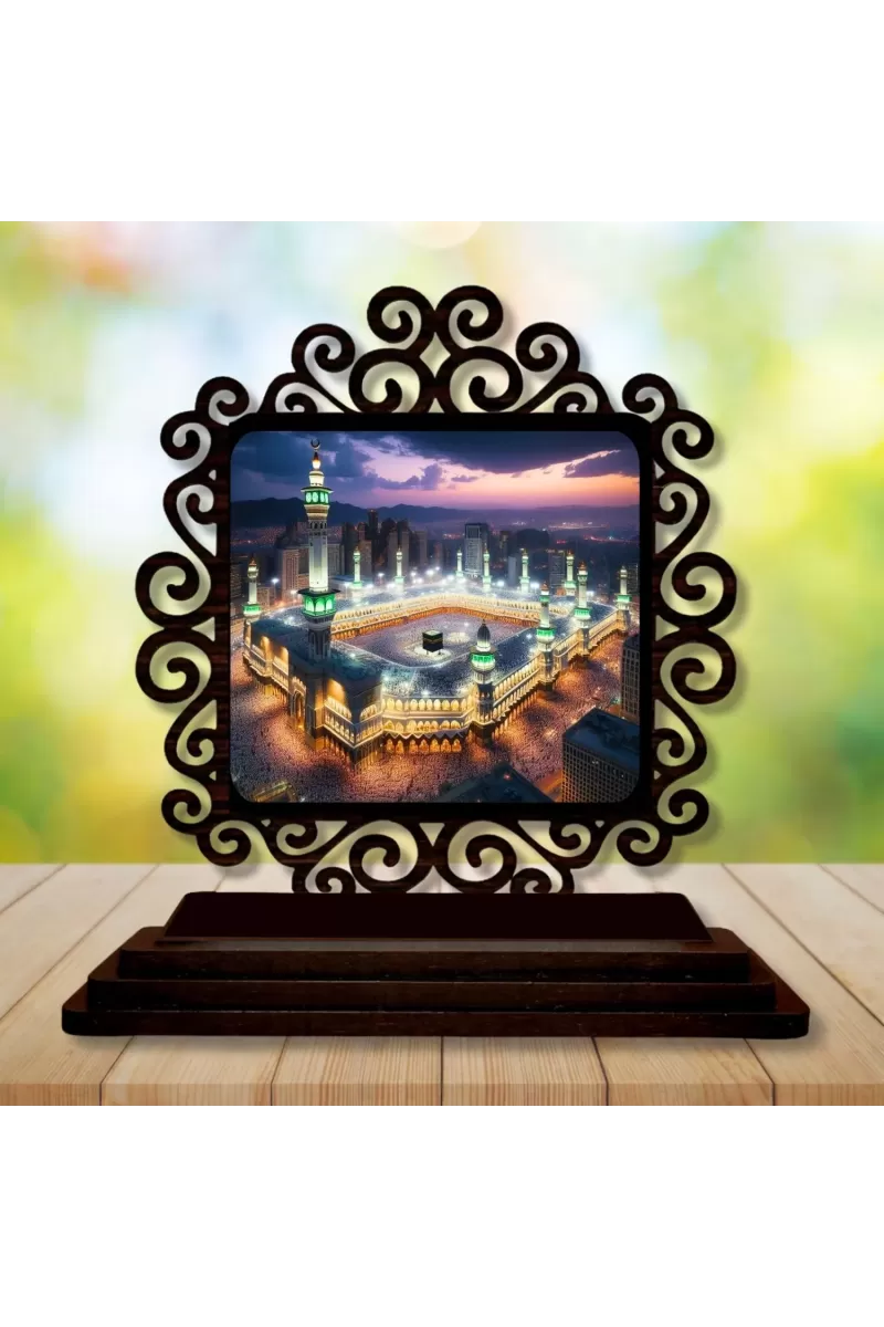 Car Desk/Table Top Mucca Masid Wooden Photo Stand  3x4 Inches, Compact & Stylish Spiritual Display For Car, Home & Office (Pack Of 1) (F19969)