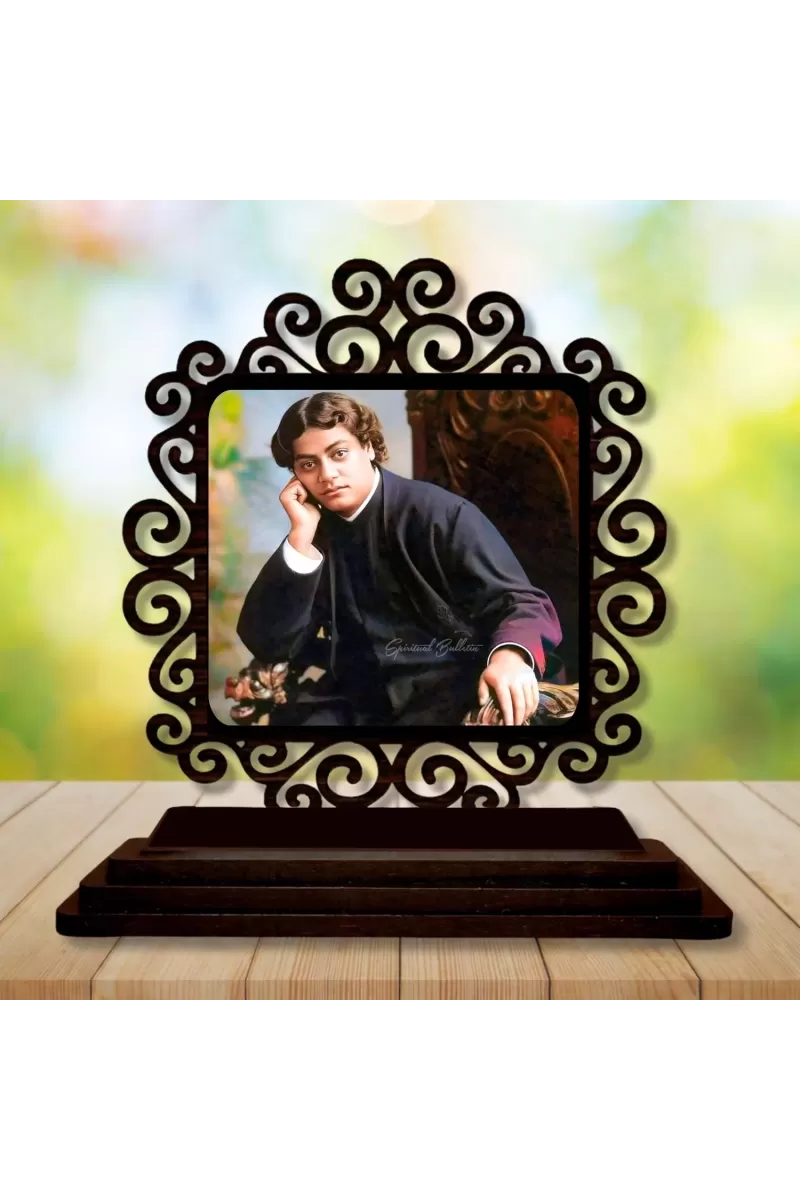 Car Desk/Table Top Swami Vivekananda Wooden Photo Stand  3x4 Inches, Compact & Stylish Spiritual Display For Car, Home & Office (Pack Of 1) (F19970)