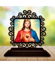 Car Desk/Table Top Lord Jesus Wooden Photo Stand  3x4 Inches, Compact & Stylish Spiritual Display For Car, Home & Office (Pack Of 1) (F19971)