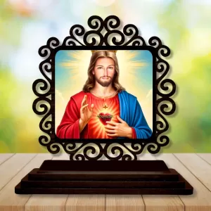 Car Desk/Table Top Lord Jesus Wooden Photo Stand 3x4 Inches, Compact & Stylish Spiritual Display For Car, Home & Office (Pack Of 1) (F19971) Car Desk/Table Top Lord Jesus Wooden Photo Stand 3x4 Inches, Compact & Stylish Spiritual Display For Car, Home & Office (Pack Of 1) (F19971)