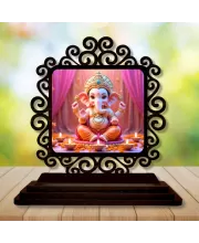 Car Desk/Table Top Lord Ganesha Wooden Photo Stand  3x4 Inches, Compact & Stylish Spiritual Display For Car, Home & Office (Pack Of 1) (F19973)