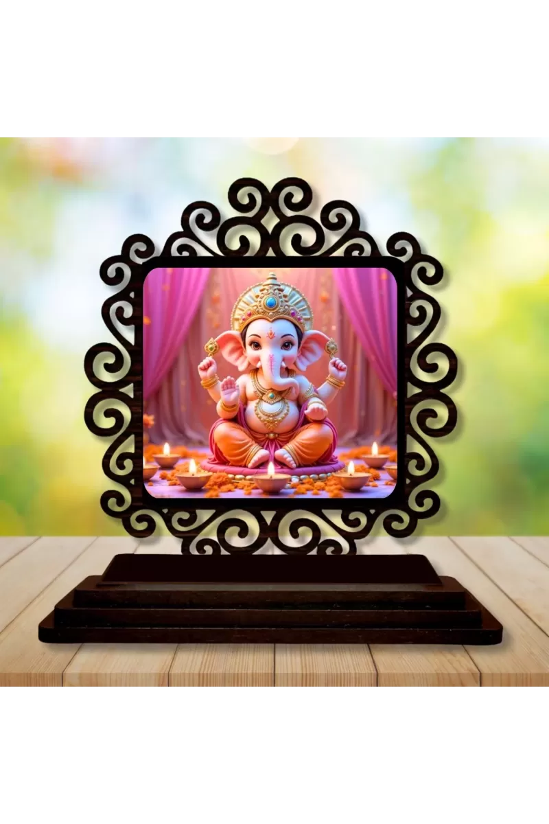 Car Desk/Table Top Lord Ganesha Wooden Photo Stand  3x4 Inches, Compact & Stylish Spiritual Display For Car, Home & Office (Pack Of 1) (F19973)