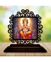 Car Desk/Table Top Lord Ganesha Wooden Photo Stand  3x4 Inches, Compact & Stylish Spiritual Display For Car, Home & Office (Pack Of 1) (F19976)