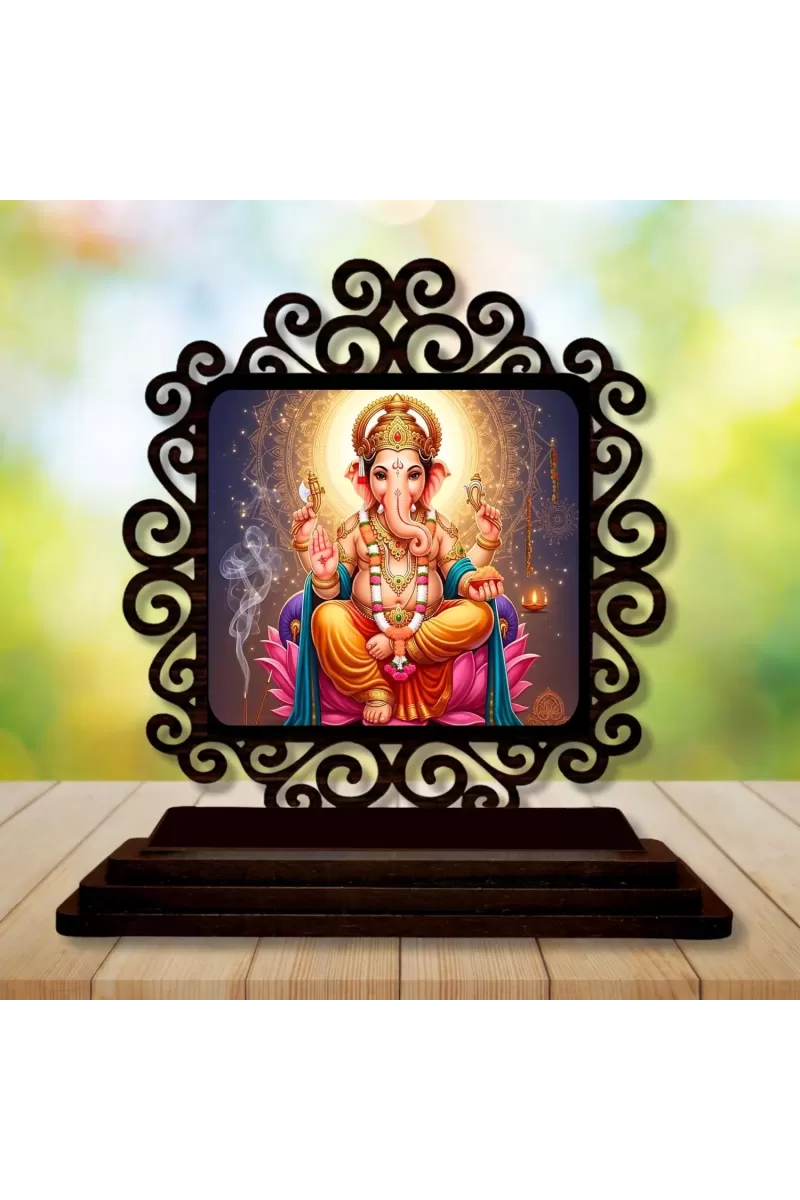 Car Desk/Table Top Lord Ganesha Wooden Photo Stand  3x4 Inches, Compact & Stylish Spiritual Display For Car, Home & Office (Pack Of 1) (F19976)