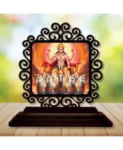 Car Desk/Table Top Surya Dev Wooden Photo Stand  3x4 Inches, Compact & Stylish Spiritual Display For Car, Home & Office (Pack Of 1) (F19978)