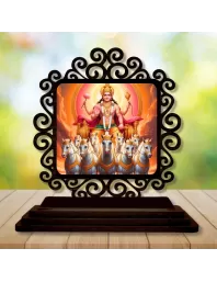 Car Desk/Table Top Surya Dev Wooden Photo Stand  3x4 Inches, Compact & Stylish Spiritual Display For Car, Home & Office (Pack Of 1) (F19978)