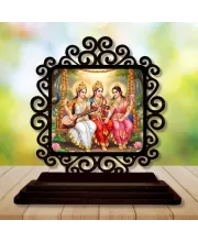 Car Desk/Table Top Lakshmi And Parvathi And Saraswathi Wooden Photo Stand  3x4 Inches, Compact & Stylish Spiritual Display For Car, Home & Office (Pack Of 1) (F19980)
