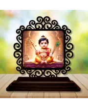 Car Desk/Table Top Lord Karthikeya Wooden Photo Stand  3x4 Inches, Compact & Stylish Spiritual Display For Car, Home & Office (Pack Of 1) (F19981)