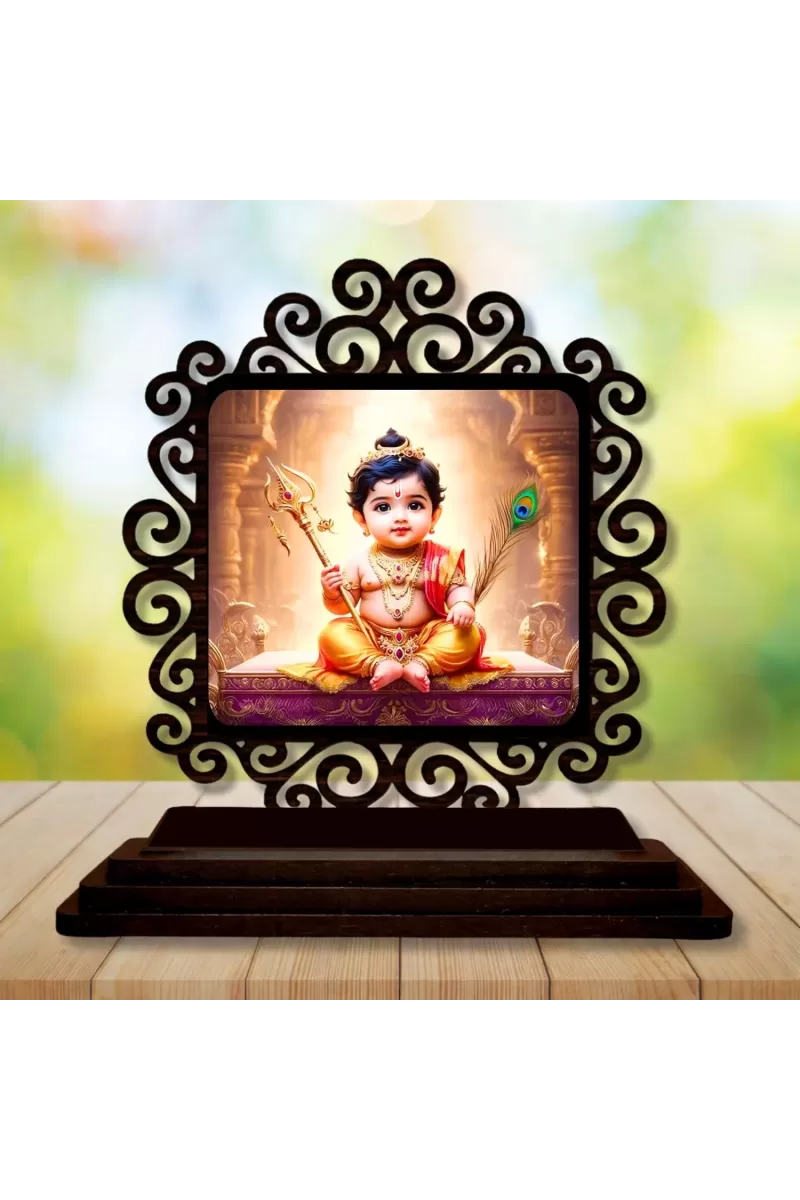 Car Desk/Table Top Lord Karthikeya Wooden Photo Stand  3x4 Inches, Compact & Stylish Spiritual Display For Car, Home & Office (Pack Of 1) (F19981)