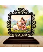 Car Desk/Table Top Lord Shiva Wooden Photo Stand  3x4 Inches, Compact & Stylish Spiritual Display For Car, Home & Office (Pack Of 1) (F19982)
