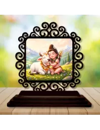 Car Desk/Table Top Lord Shiva Wooden Photo Stand  3x4 Inches, Compact & Stylish Spiritual Display For Car, Home & Office (Pack Of 1) (F19982)