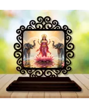 Car Desk/Table Top Goddess Lakshmi Wooden Photo Stand  3x4 Inches, Compact & Stylish Spiritual Display For Car, Home & Office (Pack Of 1) (F19983)