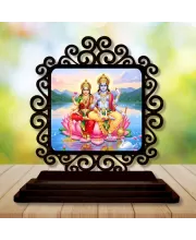 Car Desk/Table Top Lord Vishnu And Lakshmi Wooden Photo Stand  3x4 Inches, Compact & Stylish Spiritual Display For Car, Home & Office (Pack Of 1) (F19987)