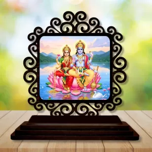 Car Desk/Table Top Lord Vishnu And Lakshmi Wooden Photo Stand 3x4 Inches, Compact & Stylish Spiritual Display For Car, Home & Office (Pack Of 1) (F19987) Car Desk/Table Top Lord Vishnu And Lakshmi Wooden Photo Stand 3x4 Inches, Compact & Stylish Spiritual Display For Car, Home & Office (Pack Of 1) (F19987)