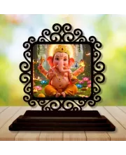Car Desk/Table Top Lord Ganesha Wooden Photo Stand  3x4 Inches, Compact & Stylish Spiritual Display For Car, Home & Office (Pack Of 1) (F19988)