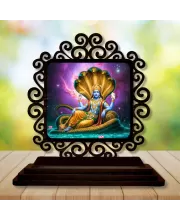 Car Desk/Table Top Lord Vishnu  Wooden Photo Stand  3x4 Inches, Compact & Stylish Spiritual Display For Car, Home & Office (Pack Of 1) (F19990)